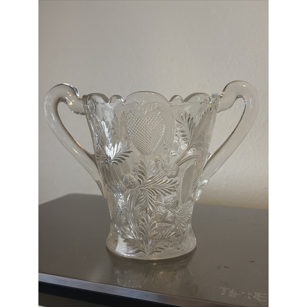 Antique Cambridge Early American Pressed Glass Double Handle Strawberry Pattern